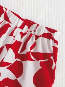 SHEIN Bộ hai mảnh Gái Dải chun Tất cả trên in Giải trí - Đỏ và trắng - Xem 4