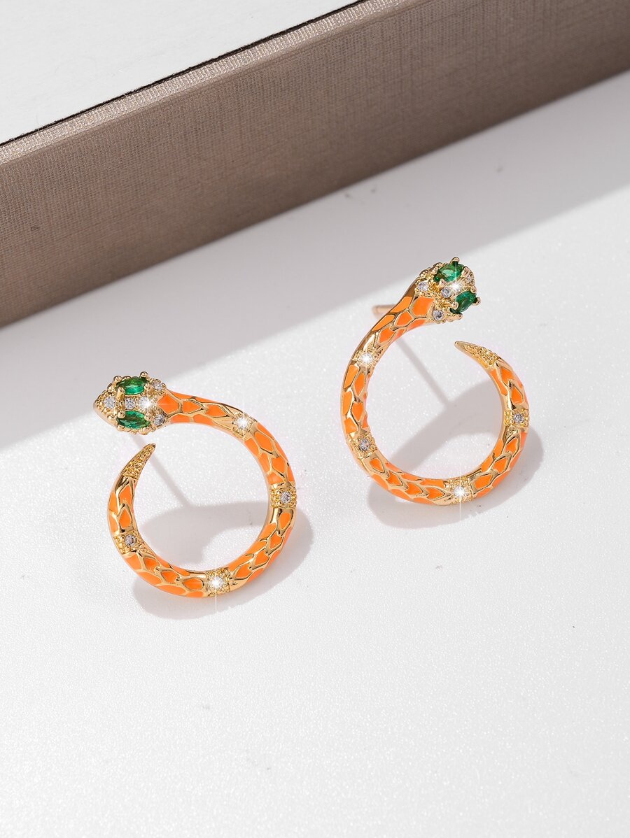 Snake Design Stud Earrings - Multicolor - View 1