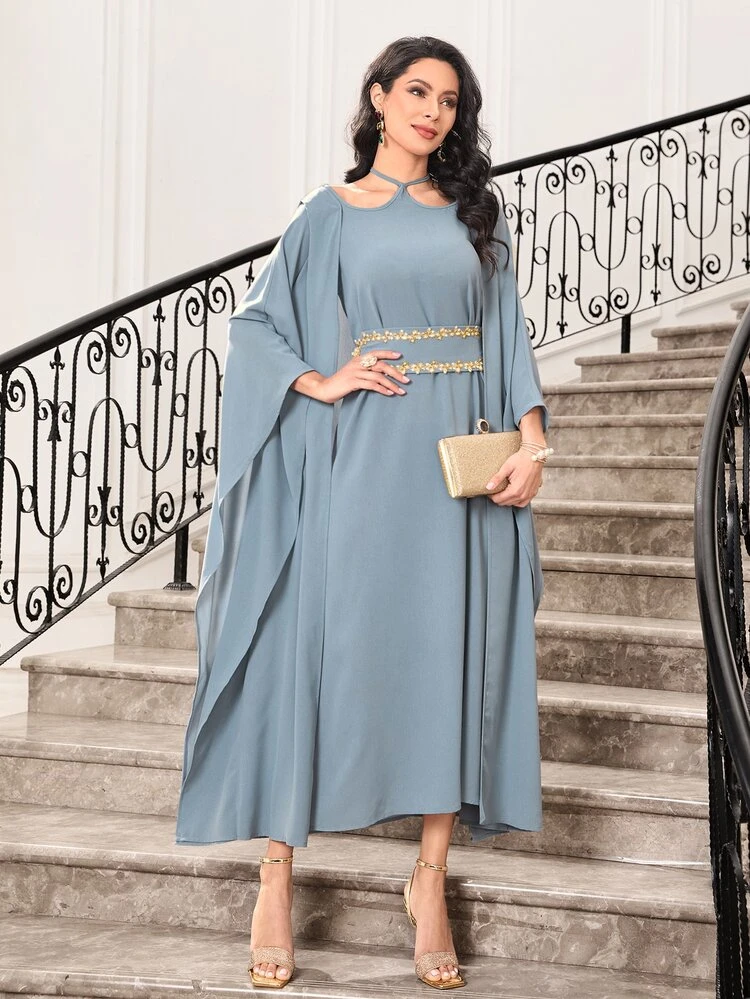 Appliques Detail Cloak Sleeve Kaftan Dress