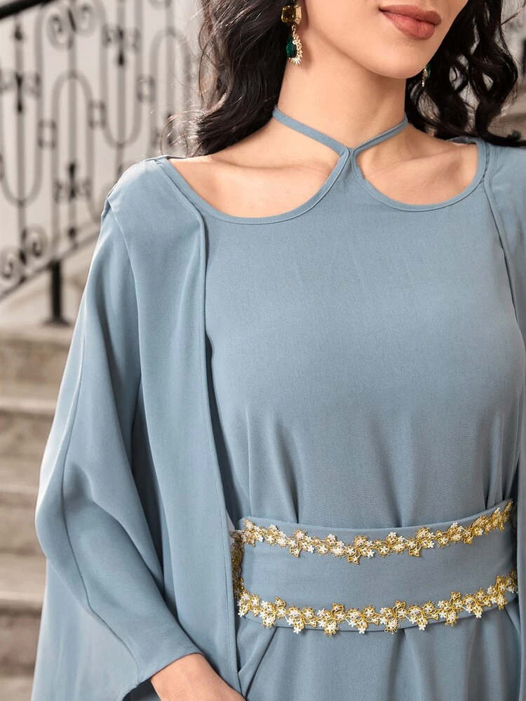 Appliques Detail Cloak Sleeve Kaftan Dress