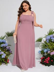 Plus Tie Shoulder Ruched Bust Bridesmaid Dress - Mauve Purple - View 3