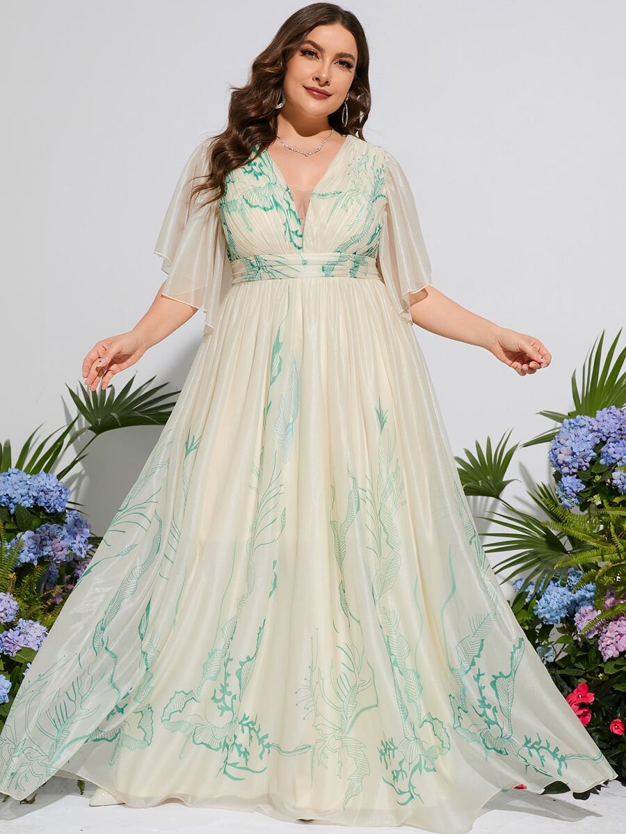 Váy phù dâu Plus Tương phản Mesh Dây kéo Đồ họa - Nhiều màu - Xem 1