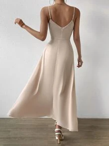 Zolique Draped Collar Wrap Hem Cami Dress - Apricot - View 2