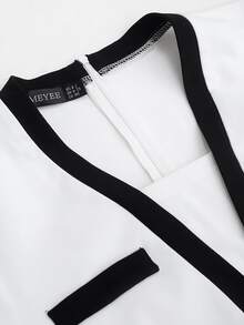 HOMEYEE Contrast Trim Bodycon Dress Business Dress - White - View 4