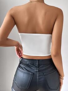 SHEIN Allurite Lace Trim Hook And Eye Front Bustier Tube Top - White - View 2