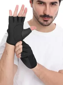 2pcs Half-Finger Gloves,Suitable For Cycling,Riding Motorcycle And Skiing,Black Gloves - Black - View 1