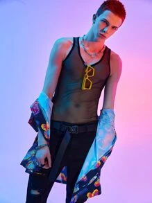 ROMWE MEN Street Life Guys Allover Butterfly Print Shirt - Navy Blue - View 4