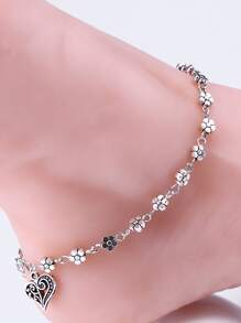 Vòng chân chuỗi trang trí trái tim - Màu Bạc Cổ - Xem 3