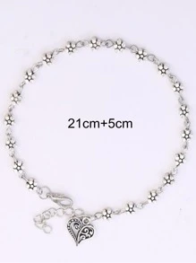 Vòng chân chuỗi trang trí trái tim - Màu Bạc Cổ - Xem 5