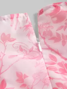 SHEIN MOD Floral Print Puff Sleeve Organza Dress - Multicolor - View 8