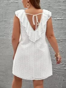 SHEIN Frenchy Vestido schiffy de espalda abierta con cordón ribete con fruncido - Blanco - Ver 1