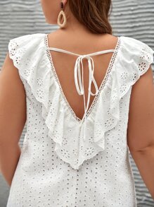 SHEIN Frenchy Vestido schiffy de espalda abierta con cordón ribete con fruncido - Blanco - Ver 5