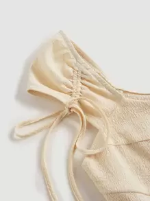 SHEIN MOD Vestido de hombro con cordón bajo con fruncido - Albaricoque - Ver 3