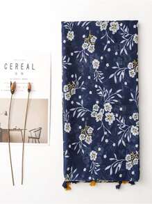 Floral Print Tassel Decor Scarf - Multicolor - View 2