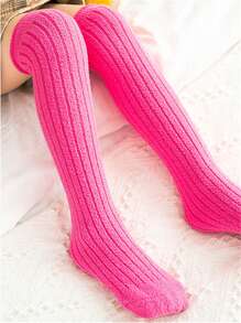 Girls Solid Over The Knee Socks - Rose Red - View 2
