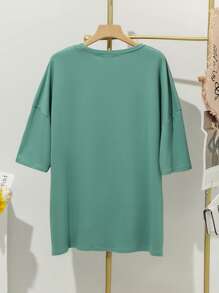 Mulvari Plus Slogan Graphic Drop Shoulder Split Hem Tee & Leggings - Multicolor - View 2