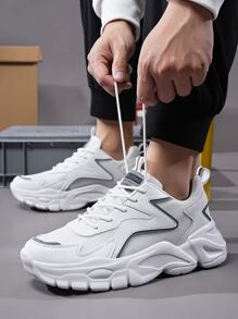 男士網面繫帶運動戶外老爹鞋 - 白色 - 查看 1