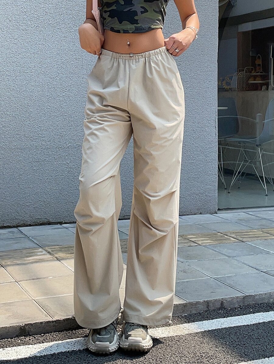 DAZY Pantalones Sólidos Con Cintura De Cordón - Beis - Ver 1