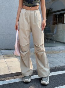 DAZY Pantalones Sólidos Con Cintura De Cordón - Beis - Ver 2