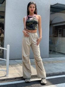 DAZY Pantalones Sólidos Con Cintura De Cordón - Beis - Ver 4