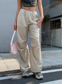 DAZY Pantalones Sólidos Con Cintura De Cordón - Beis - Ver 5