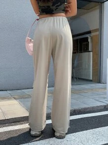 DAZY Pantalones Sólidos Con Cintura De Cordón - Beis - Ver 6