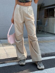DAZY Pantalones Sólidos Con Cintura De Cordón - Beis - Ver 8