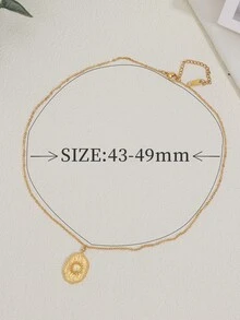 Rhinestone Decor Oval Charm Necklace - Yellow Gold - View 3