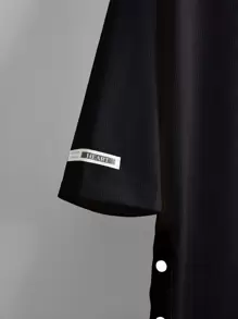 Manfinity Homme Loose-Fit Men's Letter Graphic Side Button T-Shirt Black Top ,Fall - Black - View 4