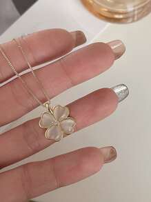 幸運草吊墜項鏈 - 金黃色 - 查看 2