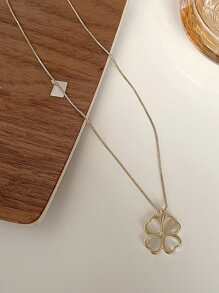 幸運草吊墜項鏈 - 金黃色 - 查看 4
