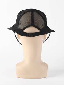 Mũ xô thiết kế dây rút thêu chữ và núi - màu đen - Xem 3