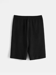 SHEIN BASICS Cotton Notched Neck Crop Tee & Cycling Shorts - Black - View 7