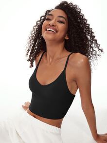 SHEIN BASICS Chất rắn Sọc Cắt chóp Cami Cho mùa hè - màu đen - Xem 3