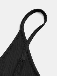 SHEIN BASICS Chất rắn Sọc Cắt chóp Cami Cho mùa hè - màu đen - Xem 5