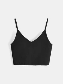 SHEIN BASICS Chất rắn Sọc Cắt chóp Cami Cho mùa hè - màu đen - Xem 7