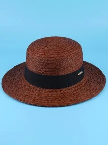 Letter Decor Straw Hat - Coffee Brown - View 1