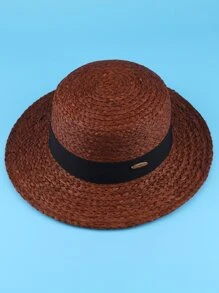 Letter Decor Straw Hat - Coffee Brown - View 4