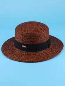 Letter Decor Straw Hat - Coffee Brown - View 5