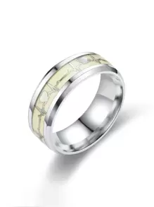 1 pieza Anillo individual con patrón de latidos del corazón que brillan en la oscuridad de acero inoxidable para hombres para decoración diaria