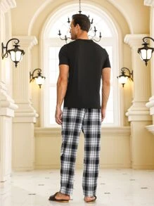 Conjunto de pijama de estampado de cuadros para hombre - Blanco y Negro - Ver 2