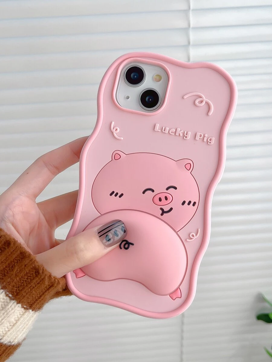 1 pieza Funda de silicona con forma de cerdo compatible con Apple iPhone 13/14 Pro Max/13 Pro Max/11/12, linda y de cobertura completa, a prueba de golpes - Rosa Pálido - Ver 1