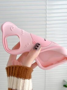 1 pieza Funda de silicona con forma de cerdo compatible con Apple iPhone 13/14 Pro Max/13 Pro Max/11/12, linda y de cobertura completa, a prueba de golpes - Rosa Pálido - Ver 3