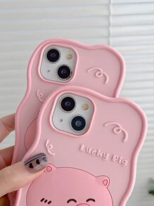1 pieza Funda de silicona con forma de cerdo compatible con Apple iPhone 13/14 Pro Max/13 Pro Max/11/12, linda y de cobertura completa, a prueba de golpes - Rosa Pálido - Ver 5