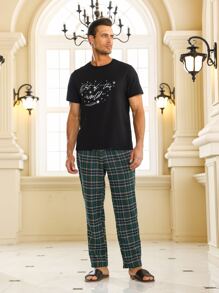 Men Tartan Print Sleep Pants - Multicolor - View 3