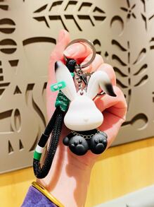 漫画 うさぎ チャーム キーチェーン - ブラック&ホワイト - チェックする 1