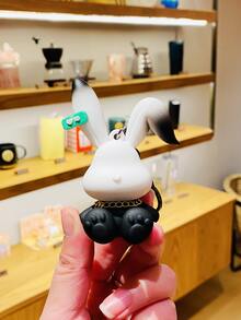 漫画 うさぎ チャーム キーチェーン - ブラック&ホワイト - チェックする 3