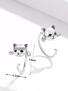 Cat Design Earrings - Silver - View 3