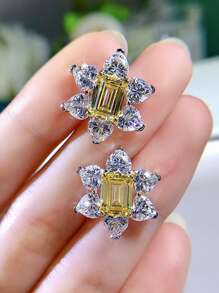 Hoa tai đính đá Cubic Zirconia - Màu vàng - Xem 2