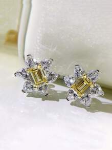 Hoa tai đính đá Cubic Zirconia - Màu vàng - Xem 4
